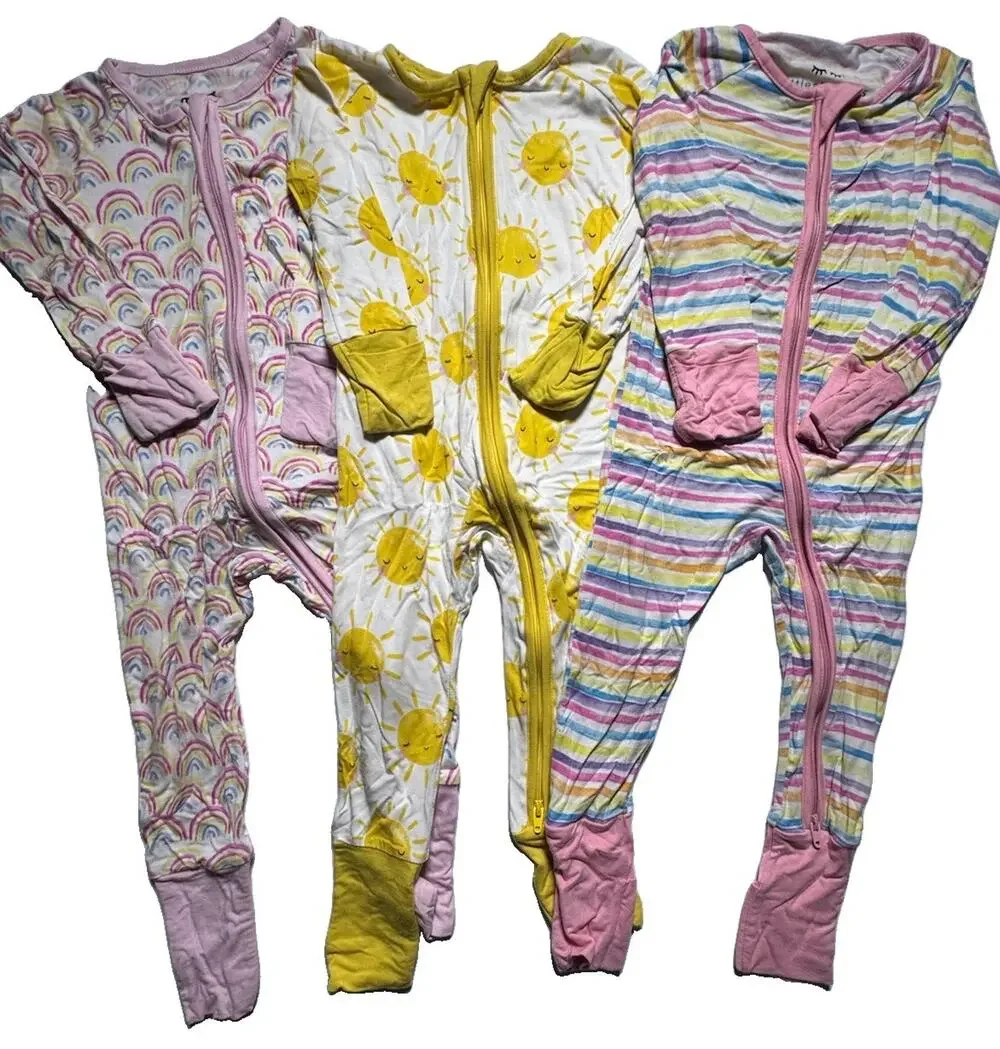 Little Sleepies Bamboo Zip Sleeper Lot 3 6-12M Convertible Footies Rainbow